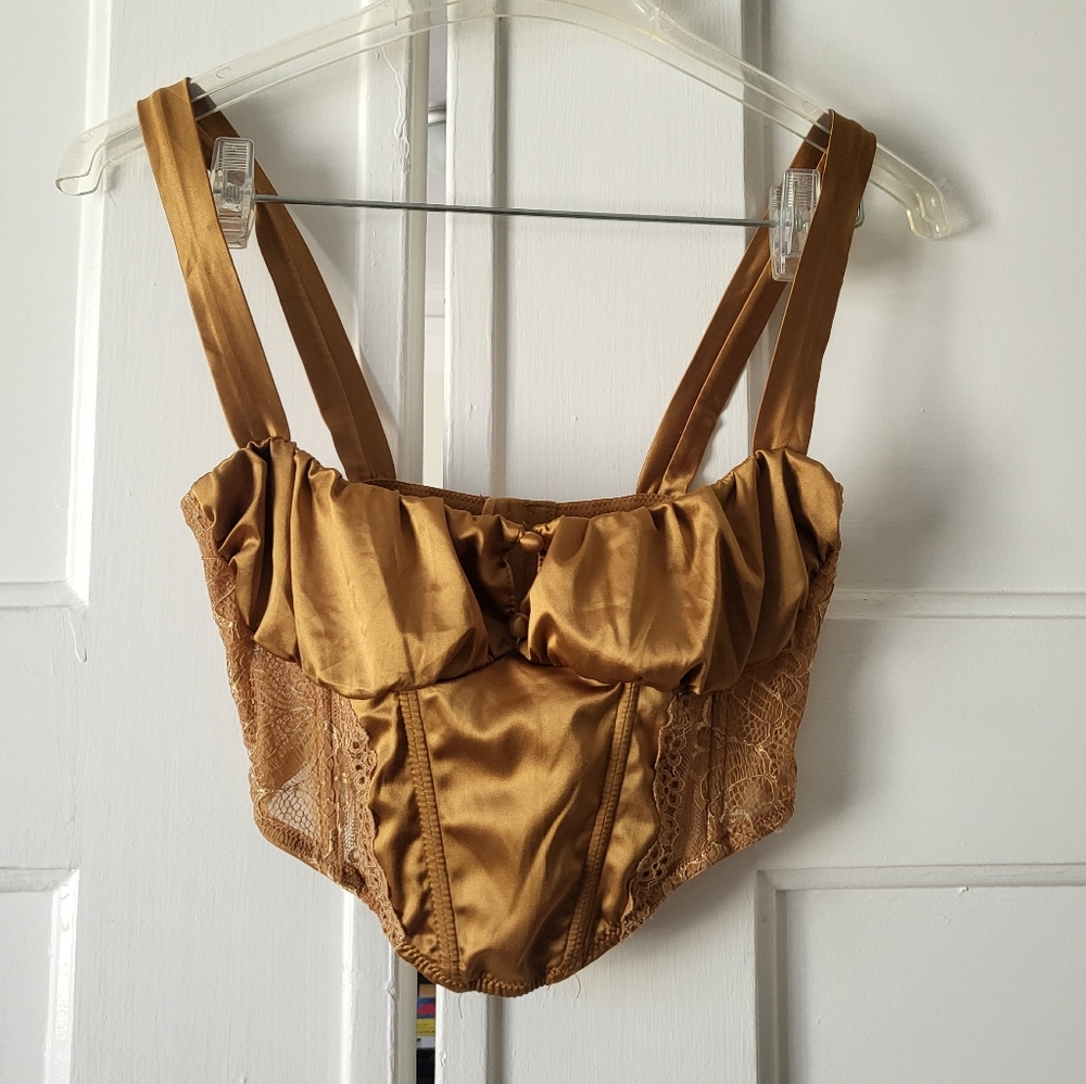 Bronze Urban Outfitters Out from Under Satins Lace Corset Bustier Top